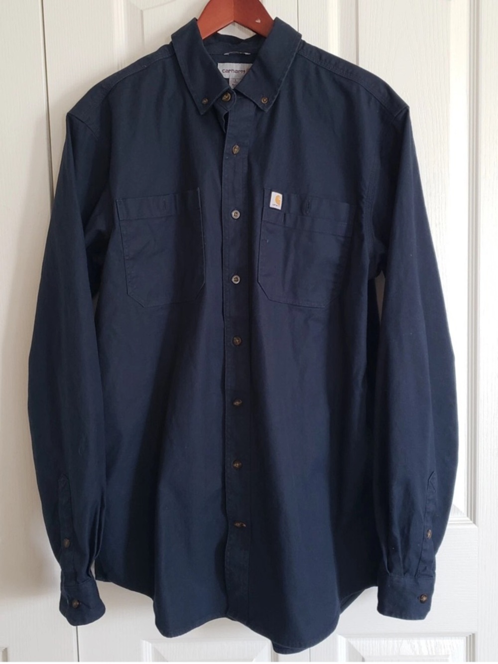Carhartt Navy Blue Long Sleeve Button Up Shirt Relaxed Fit Cotton 4XL Mens